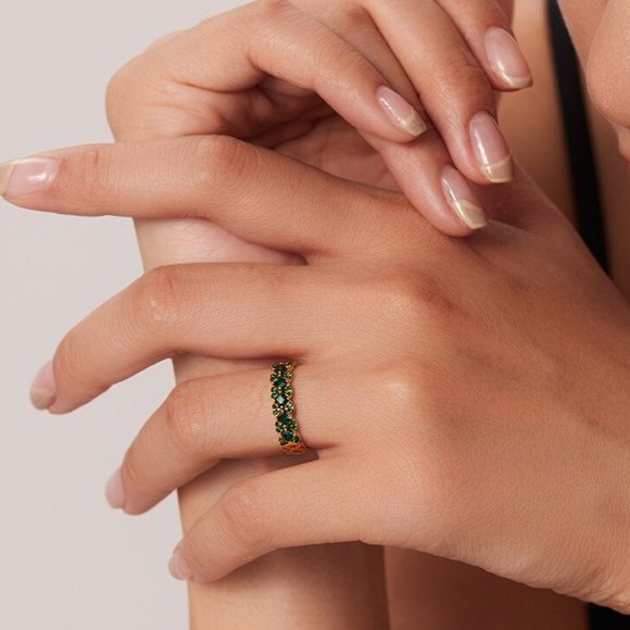 Green Zircon Lattice Texture Flower Ring 18K Gold Adjustable‎ - Picture 1 of 7